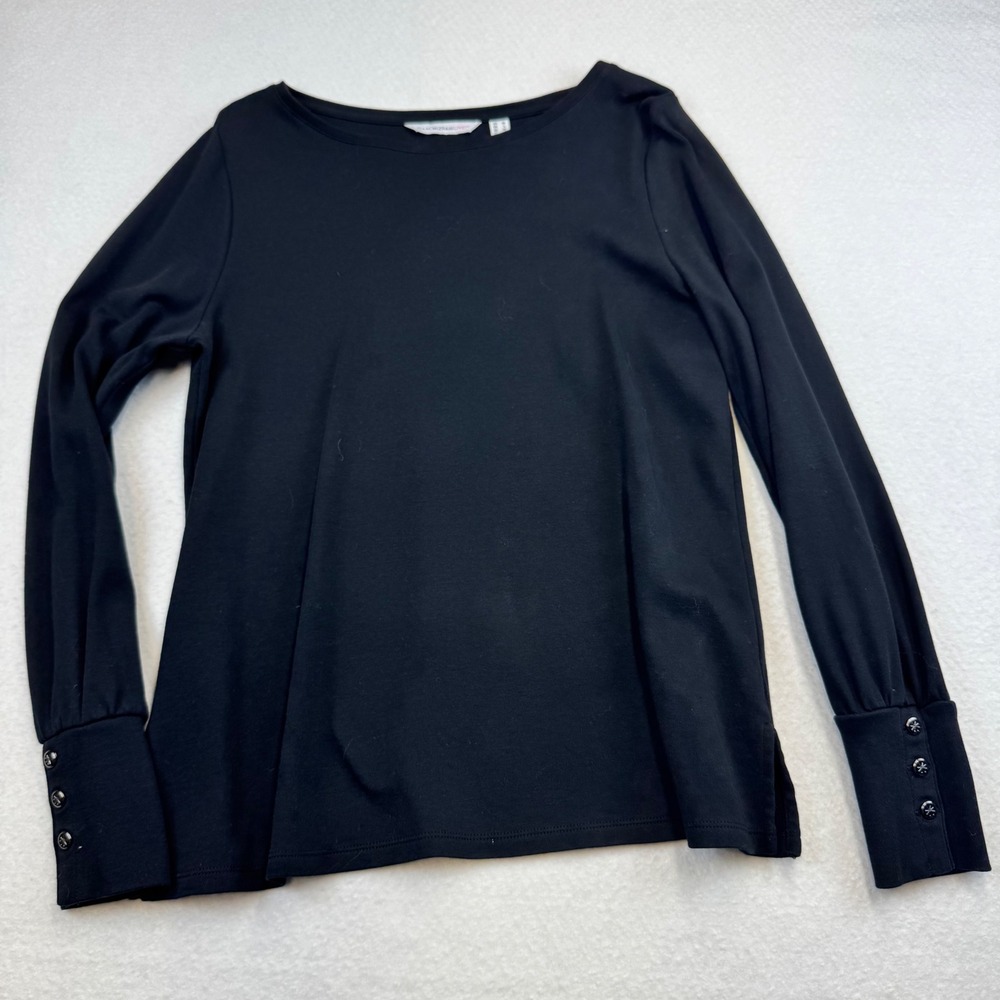 Isaac Mizrahi Live! Long Sleeve Top Womens Small Black Excellent‎ Button Cuff
